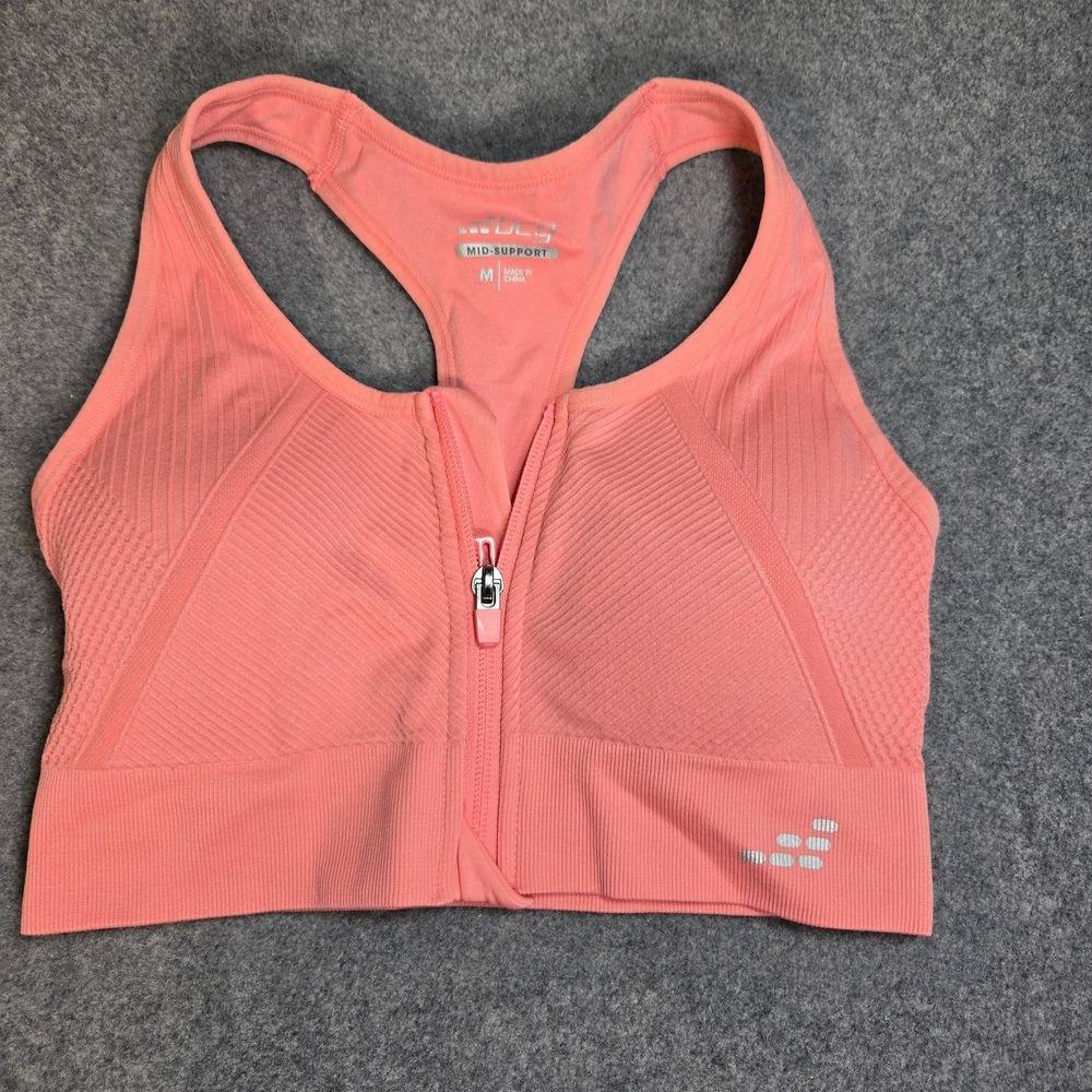 BCG Womens Coral Pink Zip Front Mid Support Racerback Sports Bra Medium